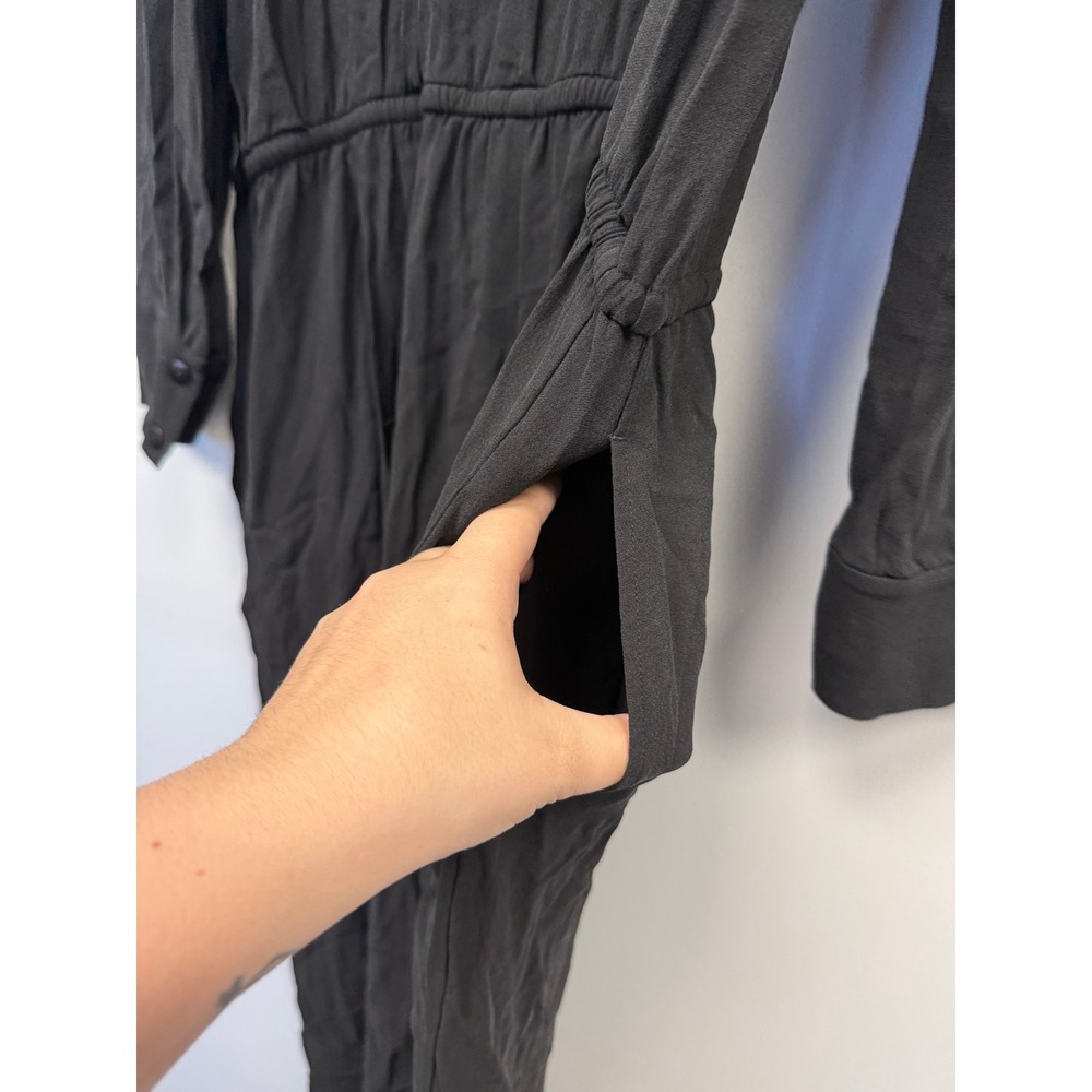 Eileen Fisher Womens Black Long Sleeve Drawstring Waist Jumpsuit Pockets Large - Picture 7 of 8
